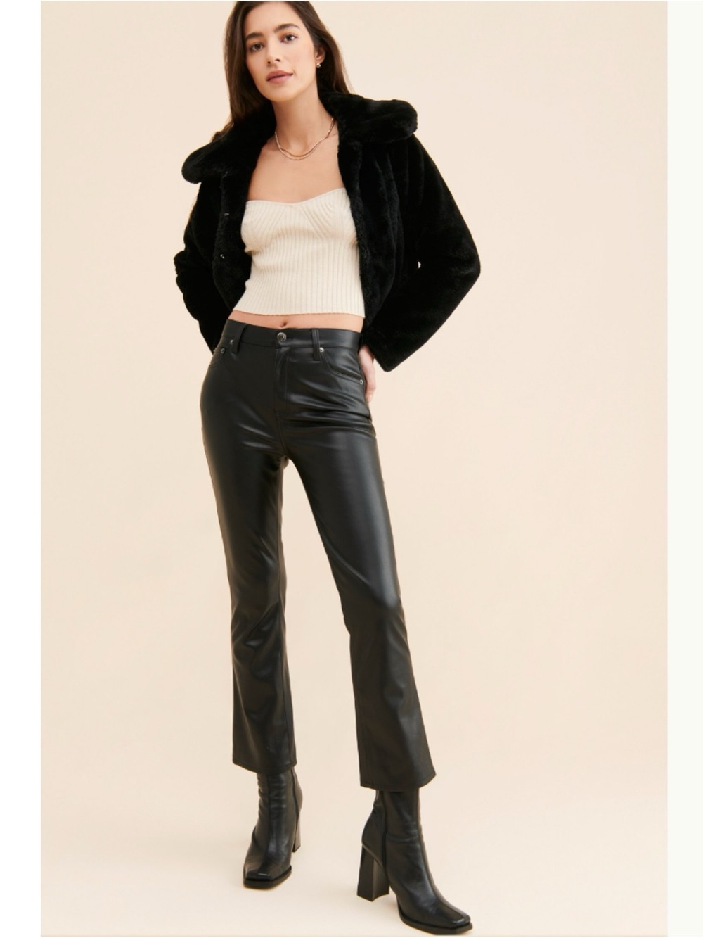PISTOLA Denim Lennon High-Rise Cropped  Vegan Leather Pants Black 30 $148